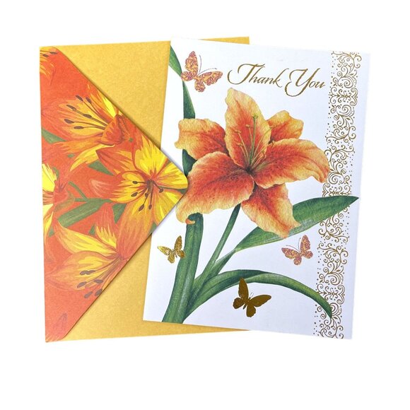 Lilly Thank You Card Gold Foil Outline u Envelope Included A7 Greeting Cards - Picture 2 of 4
